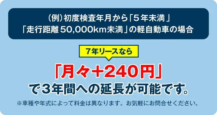 (例)初度検査年月から5年未満・走行距離50,000km未満の軽自動車の場合