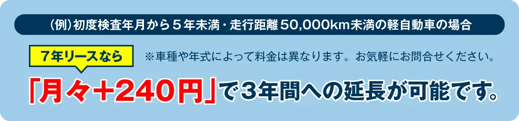 (例)初度検査年月から5年未満・走行距離50,000km未満の軽自動車の場合